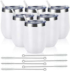 6 Pack Stainless Steel Wine Tumblers, 12Oz Insulated Wine Tumbler, Double Wall Insulated Wine Glass, Stainless Steel Stemless Wine Cups with Lids for Coffee, Wine, Cocktails, Champaign, White by Lifecapido
