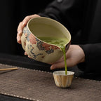 Matcha Set, 8-Piece Antique Pottery Ceremony Kit with Flame Blush Glaze, Gold Tracing, Bamboo Whisk & Chawan for Japanese Tea (Colour 1) - Image 6
