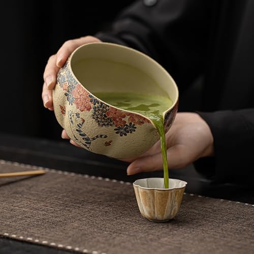 Matcha Set, 8-Piece Antique Pottery Ceremony Kit with Flame Blush Glaze, Gold Tracing, Bamboo Whisk & Chawan for Japanese Tea (Colour 1) - Image 6
