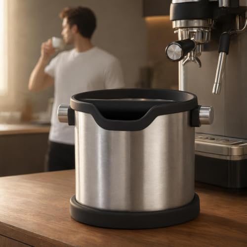 Espresso Coffee Knock Box, Large Stainless Steel Coffee Knock Box with Cleaning Brush for Home Coffee Bar, Non-Slip Base Easy Clean Removable Knock Bar (Silver) - Image 6