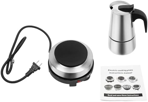 200ml Stovetop Espresso Maker, Stainless Steel Moka Pot w/Electric Stove, 4 Cups Classic Coffee Maker, Percolator for Cafe, Home, Camping by Hteedy