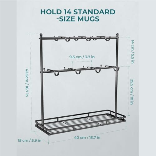 Cup Rack Coffee Mug Holder Countertop 14-Hook Tree Rack Display Stand Organizer - Image 2