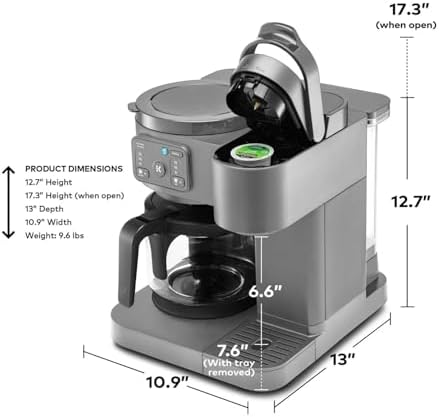 K-Duo Essentials Hot & Iced Coffee Maker Single Serve KCup Pod & 12-Cup Glass Carafe Dual Brew System 72oz Reservoir (MOONLIGHT GREY) - Image 7