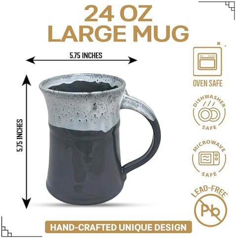 Clay in Motion Handmade Ceramic Mug 24 oz, Large Coffee Mug, Hand Painted Stoneware, Dishwasher Microwave & Oven Safe, Lead-Free, Made in USA Since 1981 (Snowcap) - Image 2