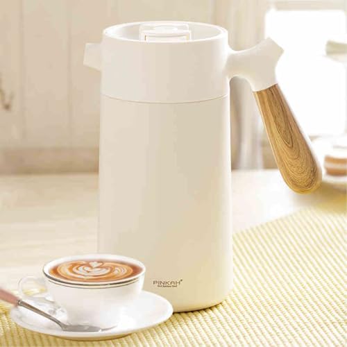 Coffee Cup 304 Stainless Steel Hand Maker Coffee Insulated Kettle With Handle 950ml High-end French Press Coffee Pot (White) - Image 2
