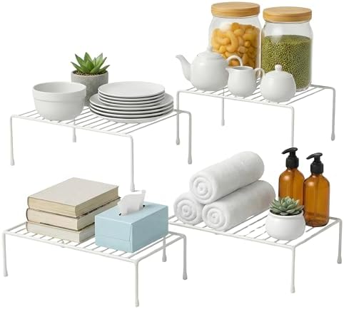 Evelots Wire Shelf Organizer Set, Large Metal Cabinet Risers, 4-Pack, White by Evelots