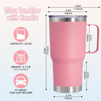 20 oz Tumbler with Handle and Lid Insulated Travel Coffee Mug Pink 12P - Image 6