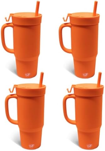 Silipint 4-Pack 32oz Classic Orange Humbler Tumbler with Flip Lid and Straw Pack of 4 by Silipint