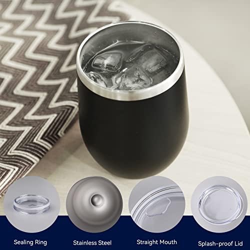 DOMICARE Stainless Steel Wine Tumbler Bulk with Lid, Personalized Insulated Tumblers Set, 12oz Travel Coffee Cups Pack of 12, Black - Image 3
