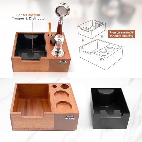 IKAPE 51/53/54/58mm Espresso Knock Box, Sandywood Coffee Station, Tamper Tools, Distributor, Portafilter & Puck Screen Accessories, Natural Sandywood Station Base - Image 5