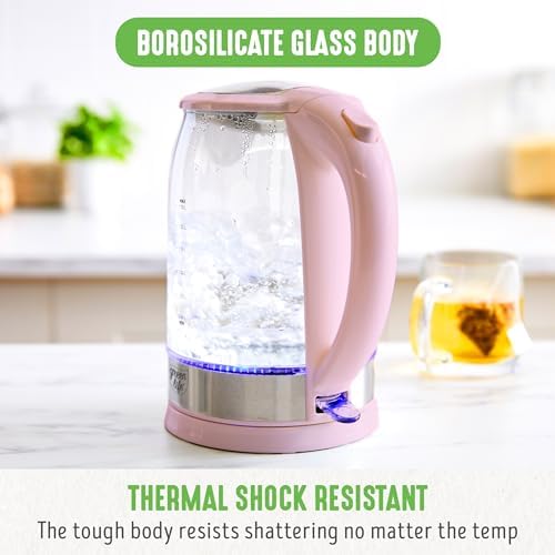 GreenLife 1.7 Liter Electric Glass Kettle, Pink - Image 5