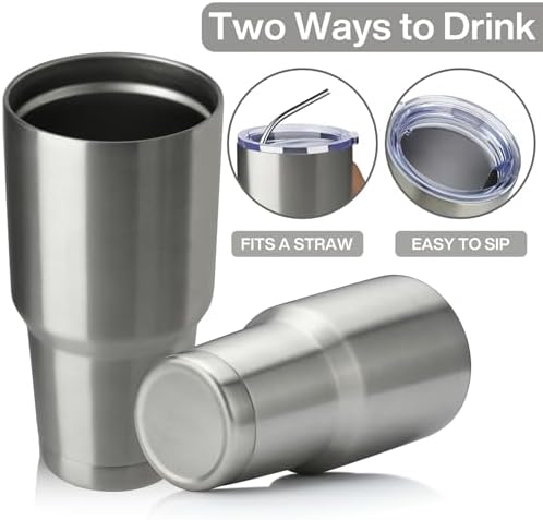 MEWAY 30oz Insulated Tumbler With Lids and Straws,Stainless Steel Double Vacuum Coffee Tumbler Cup, Brush, Durable Powder Coated Coffee Cup for Cold & Hot Drinks, Office(Silver,4 PACK) - Image 3