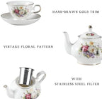 Sweejar Porcelain Tea Set Vintage Floral, British Relief Gold Rim Teapot Cup and Saucer Sets, 22-Piece Tea Sets for Adults, with Teapot, Sugar Bowl, Milk Jug, Spoons, Cup and Saucer (Flower Style) - Image 2