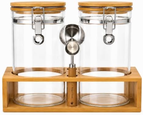 2 x 45 oz Coffee Canister Set, Airtight Glass Containers with Wooden Shelf by Unknown