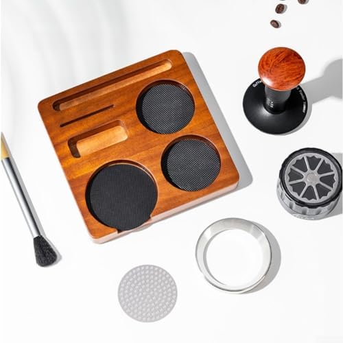 6 Piece Espresso Setup Kit Featuring Wood Tamping Station Tamper Distributor Dosing Ring Brush and Puck Screen for Home or Small Office (58MM) - Image 2
