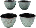Ebros Gift Pack Of 4 Japanese Traditional Tetsubin Style Textured Surface Cast Iron Tea Cups Teacups Drinkware Tea Service Far East Decorative Accent (Seafoam Green Floral Petals) by EbrosGift