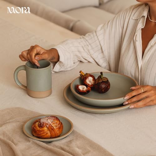 MORA Medium Mugs Set of 4, 16oz Ceramic Pottery Latte Mugs/Coffee Cups - Microwave and Dishwasher Safe - Thyme - Image 6