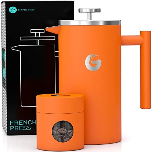 Coffee Gator French Press 34oz and Coffee Canister 22oz Airtight Stainless Orange - Image 2