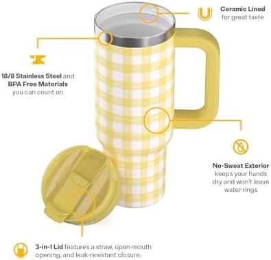 RTIC 30oz Road Trip Tumbler, Insulated, Ceramic Lined, Sunlight Gingham - Image 3