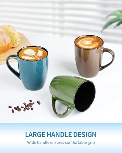 Ceramic Mugs 12oz,Large Ceramic Coffee Cups for Men, Women, Dad, Mom, Modern Coffee Mugs With Handle For Tea,Latte,Cappuccino,Cocoa. (green 4pack) - Image 4