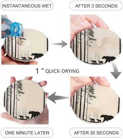 Coasters for Drinks Set of 8 Abstract Forest Walking Bear Silhouette Natural Scenery Ceramic Cup Mat, Absorbent Ceramic Stone Coasters with Cork Base for Coffee Cups Wooden Table Home Decor 4 Inch - Image 6