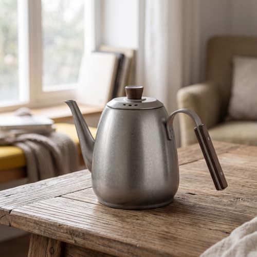 Stainless Steel Teapot Pour Over Coffee Kettle Gooseneck Water Pot With Precision Spout And Wood Knob Suitable for home, style to 2, 1600ml Without Tea Infuser - Image 3