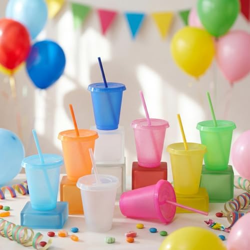 Sieral 30 Pack Reusable Plastic Cups with Lids Straws,Clear Multicolor - Image 2