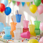 Sieral 30 Pack Reusable Plastic Cups with Lids Straws,Clear Multicolor - Image 2