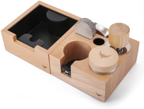 58mm Barista Kit Espresso Tools Set – Dosing Funnel, 2 Filter Screens, Distribution Tool, Self-Leveling Tamper, Tamp Station & Knock Box for ECM, Gaggia, Quick Mill, Oracle Jet & Rocket by KNODOS