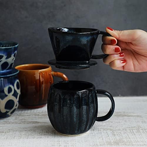 Asayu Japan Ceramic Coffee Pour Over Maker Set in Dark Navy Blue - Image 2
