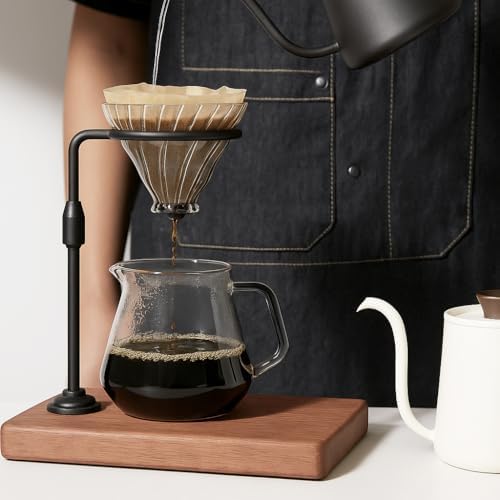 Adjustable Height & 360 Rotating Pour over Coffee Dripper Stand with Wooden Base, Aluminum Alloy Holder, Manual Brewing Station, Black, Sapele Base - Image 2