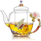 Lily Flower Enamel Glass Teapot - 46oz/1300ml, Floral Teapot With Removable Loose Tea Leaf Infuser by KaiyuanDynasty