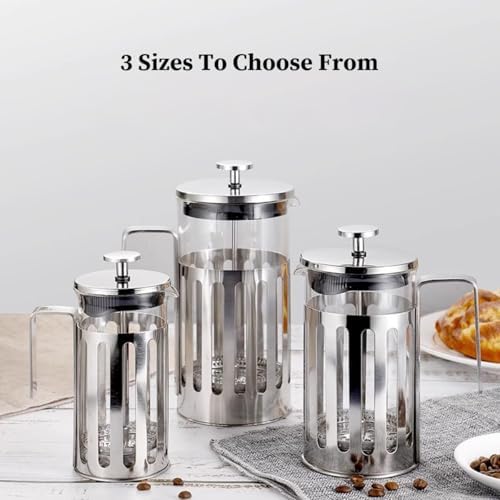 French Press Coffee Maker 350ml/ 600ml/1000ml Stainless Steel Coffee Press With 3 Filters System Heat Resistant Thickness Borosilicate French Press Glass(/Black A,1000ml) - Image 2