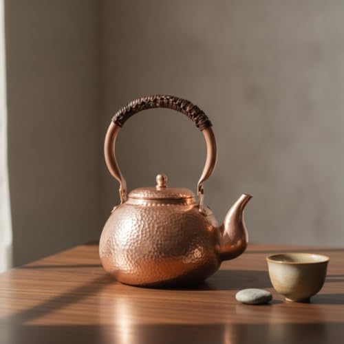 kowaku Copper Kettle Teapot Water Boiler Pitcher With Compact Rounded Form And Secure Handle Thickened Copper Alloy For Efficient Suitable for stovetop use teatime kitchen counter 1.3L - Image 2
