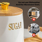 Ceramic Canister Set of 3 for Sugar Coffee Tea with Tray, White Airtight Food Storage Jars with Wood Lids, Kitchen Counter Storage Containers - 23oz - Image 6