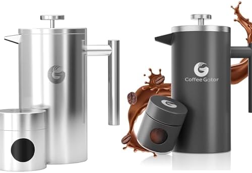 Coffee Gator French Press Coffee Maker 34oz, Double Insulated Stainless Steel Silver and Gray by CoffeeGator