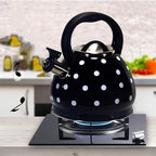 3.2 Quart Tea Kettle Stovetop Whistling, White and Black Polka Dots TeaKettle Stainless Steel Tea Pot, Suitable for All Heat Sources - Image 2