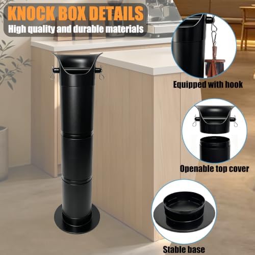 Espresso Knock Box for Coffee Grounds, Commercial Coffee Knock Box with Garbage Bags, Towel and Brush, Removable Espresso Dump Bin with Base for Coffee Shop Station, Bar, Home -18L Espresso Trash Can - Image 4