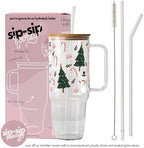 Christmas Sketch Doodle 40oz Glass Tumbler with Lid and Straw - Image 4