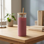 Glass Tumbler with Bamboo Lid and Straw, 20oz Borosilicate Glass Water Bottle, Reusable Iced Coffee Cup with Silicone Sl - Image 4