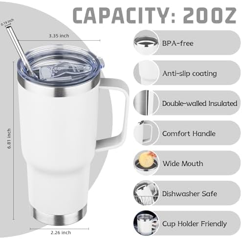 20 oz Tumbler with Handle Stainless Steel Insulated Coffee Mug Tumbler with Lid and Straw Double Wall Vacuum Insulated Coffee Mug Leak Proof Travel Mug for Hot and Cold Drink (White,4pack) - Image 2