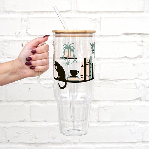 Sip-Sip Hooray! Boho Bookshelf 40oz Glass Tumbler with Lid and Straw - Image 2