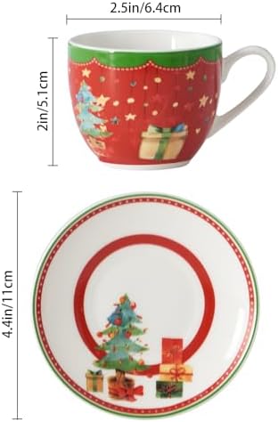 Christmas Espresso Cups & Saucers Set of 6, 3oz Small Coffee Mugs, Ceramic Demitasse Cup for Tea, Latte, Expresso Shot Cup for Espresso Machine & Coffee Maker, Christmas Gifts for Coffee Lovers - Image 2