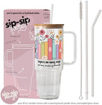 Sip-Sip Hooray! Too Many Books 40oz Glass Tumbler with Lid and Straw - Image 4
