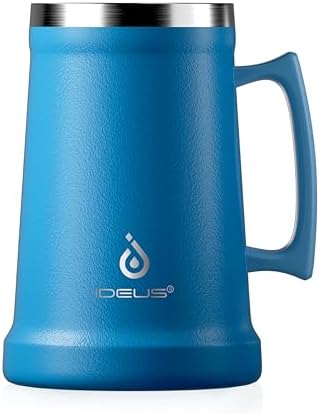 Ideus Insulated Beer Stein, 24/34oz Stainless Steel Double Walled Beer Mug Giant Bar Drinkware Metal Beer Cup with Big Grip Handle (Cerulean, 34oz (1,000ml)) by IDEUS