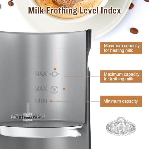 4 IN 1 Electric Milk Frother, Automatic Hot & Cold Milk Foamer, 19.6oz/580ml Large Capacity for Latte Coffee Hot Chocolates Cappuccino (Black, 220V EU PLUG) - Image 6