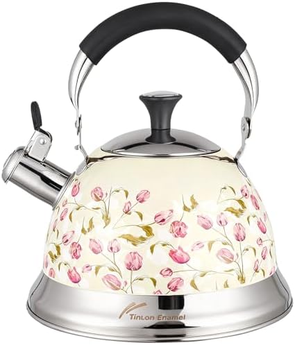 Tea Kettle, 3.1QT Whistling Stovetop Teapot, Folding Handle by TinlonEnamel