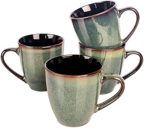 13.5 Oz Coffee Mugs, Ceramic Coffee Mugs with Texture Patterns for Man,Woman,Dad,Mom, Modern Coffee Mugs Set of 4 for Latte/Cappuccino/Cocoa, Dishwasher&Microwave Safe by Jinsongdafa