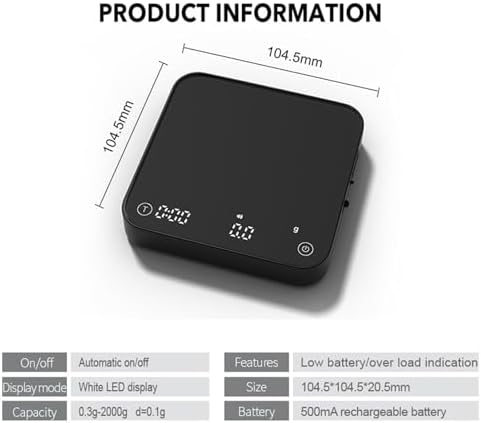 Digital Coffee Scale, Rechargeable Espresso Scale with Tare Function, 0.1g Precision, LED Display, Manual/Automatic Timing for Espresso and Pour Over Brewing - Image 5