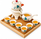 Semi Automatic Tea Set Magic Teapot with 6 cups Japanese Teapot Set,Chinese Gongfu Tea Set Ceramic Teapot with Infuser (Jiangshan-Automatic) by REOWONU